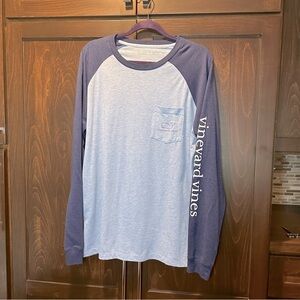 🐳 Vineyard Vines Raglan Crew Long Sleeve Pocket Tee Shirt Mens Blue Size L